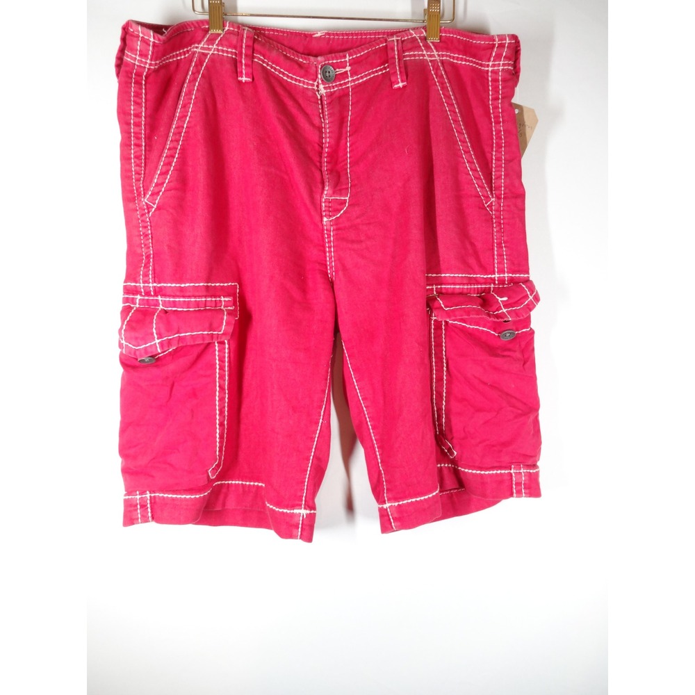 VTG Y2K True Religion Cargo Shorts XL Red White Contrast Stitch Baggy Streetwear